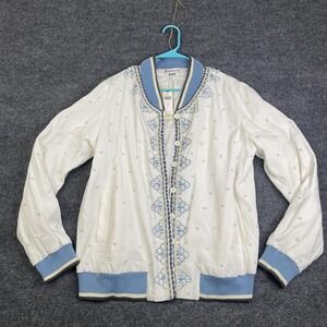 Conditions Apply Jacket Womens XL White Embroidered Beaded Bomber Anthropologie